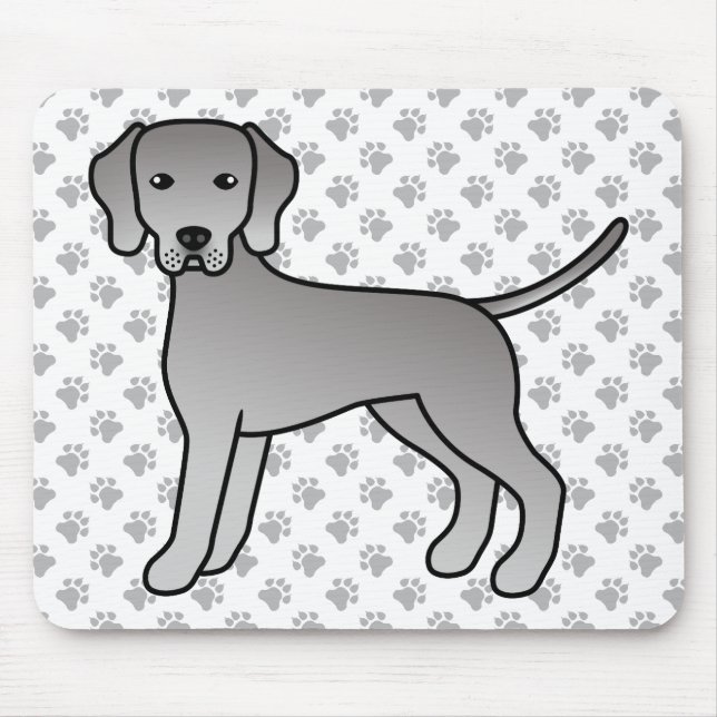 Weimaraner Dog Cute Cartoon Illustration & Paws Mouse Pad (Front)