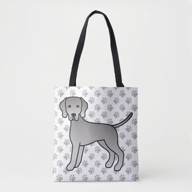 Weimaraner Dog Cute Cartoon Illustration & Paws Tote Bag (Front)