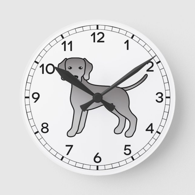 Weimaraner Dog Cute Cartoon Illustration Round Clock (Front)