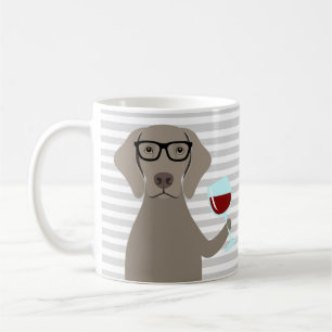 Weimaraner Dog Drinking Wine Grey Stripe Mug