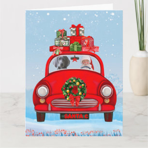 Weimaraner Dog In Car With Santa Claus Card