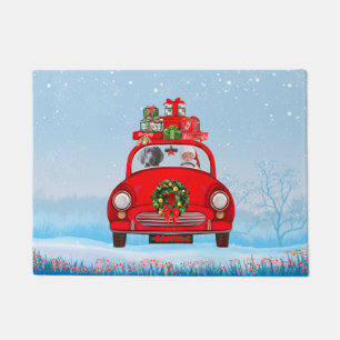 Weimaraner Dog In Car With Santa Claus Doormat