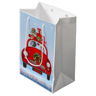 Weimaraner Dog In Car With Santa Claus Medium Gift Bag