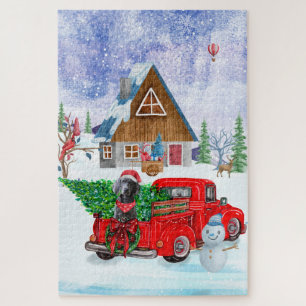 Weimaraner Dog In Christmas Delivery Truck Snow Jigsaw Puzzle