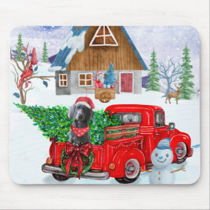 Weimaraner Dog In Christmas Delivery Truck Snow Mouse Pad