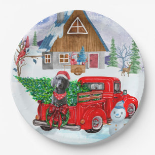 Weimaraner Dog In Christmas Delivery Truck Snow Paper Plate