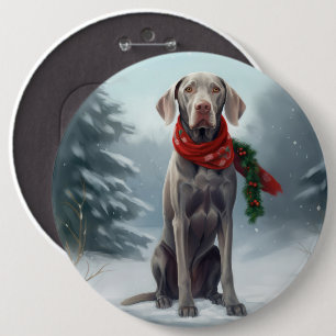 Weimaraner Dog in Snow Christmas 6 Cm Round Badge