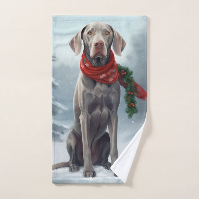 Weimaraner Dog in Snow Christmas Bath Towel Set (Hand Towel)