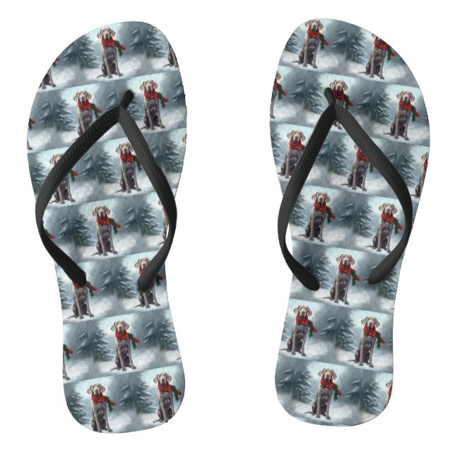 Weimaraner Dog in Snow Christmas Jandals (Footbed)