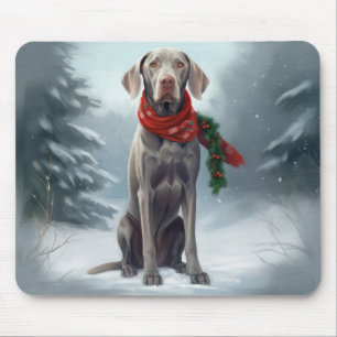 Weimaraner Dog in Snow Christmas Mouse Pad