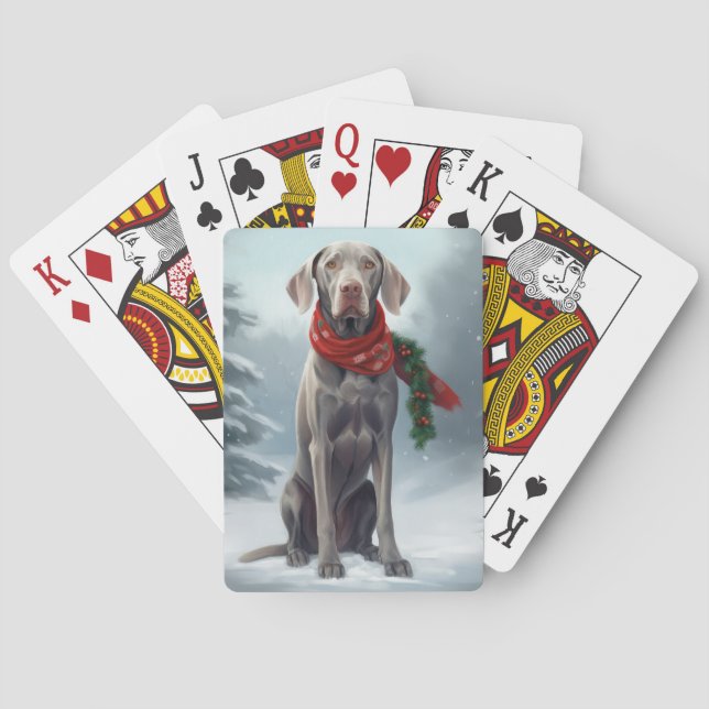Weimaraner Dog in Snow Christmas Playing Cards (Back)