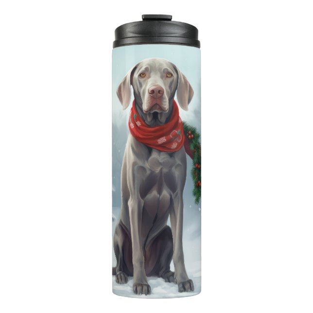 Weimaraner Dog in Snow Christmas Thermal Tumbler (Front)