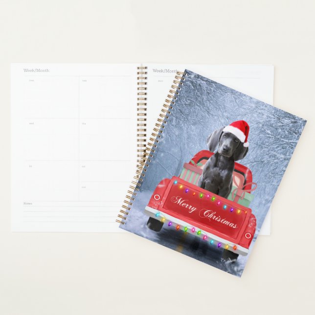 Weimaraner Dog in Snow sitting in Christmas Truck  Planner (Display)