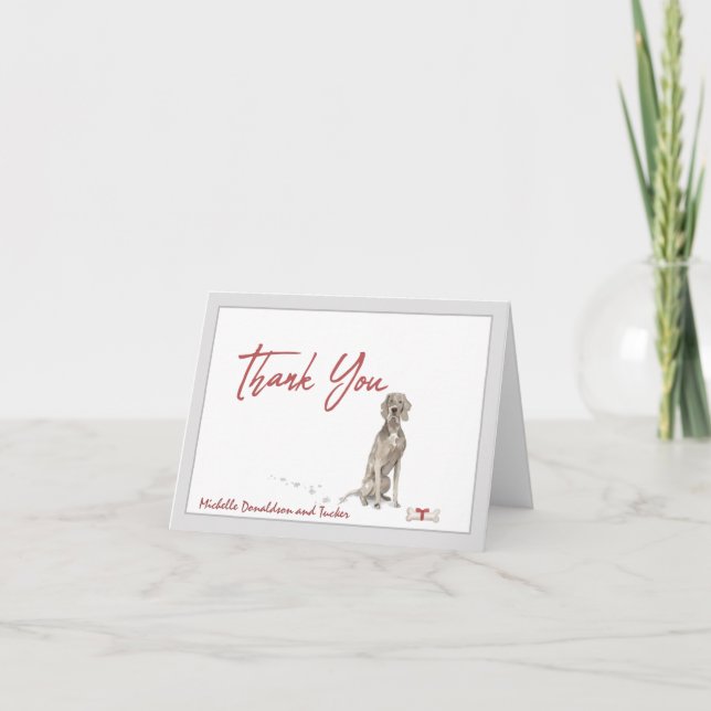 Weimaraner Dog Personalised & Bone Red Ribbon   Thank You Card (Front)