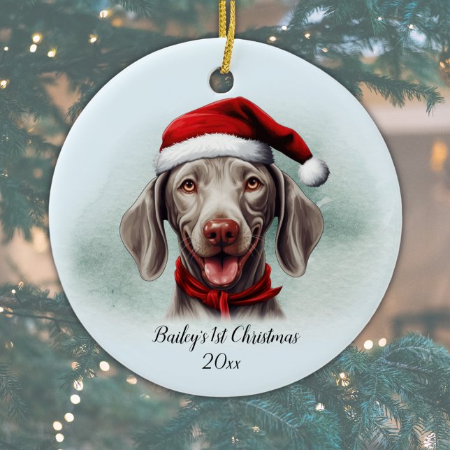 Weimaraner Dog Personalised First Christmas Ceramic Tree Decoration (Add Dog's Name and Year, or add other text, or delete text if not required.  Happy Pawlidays!)