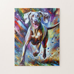 Weimaraner Dog Portrait Acrylic Art Print Dog Jigsaw Puzzle