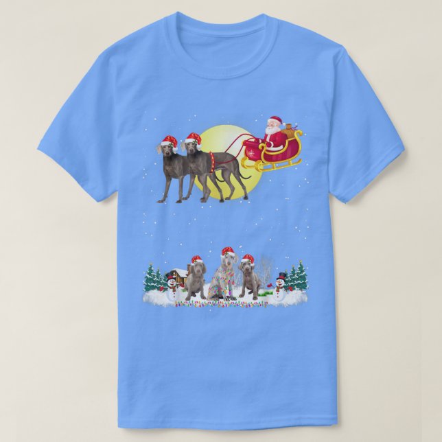 Weimaraner Dog Reindeer Dog Lights Christmas Lover T-Shirt (Design Front)