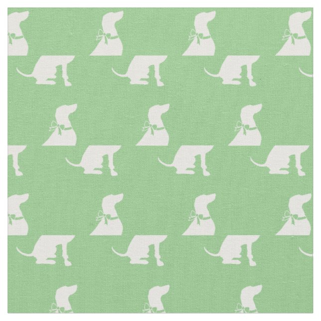 Weimaraner Dog Silhouette Pet Sage Green Fabric (Close Up)