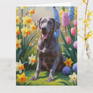 Weimaraner Dog Spring Flowers Painting  Card