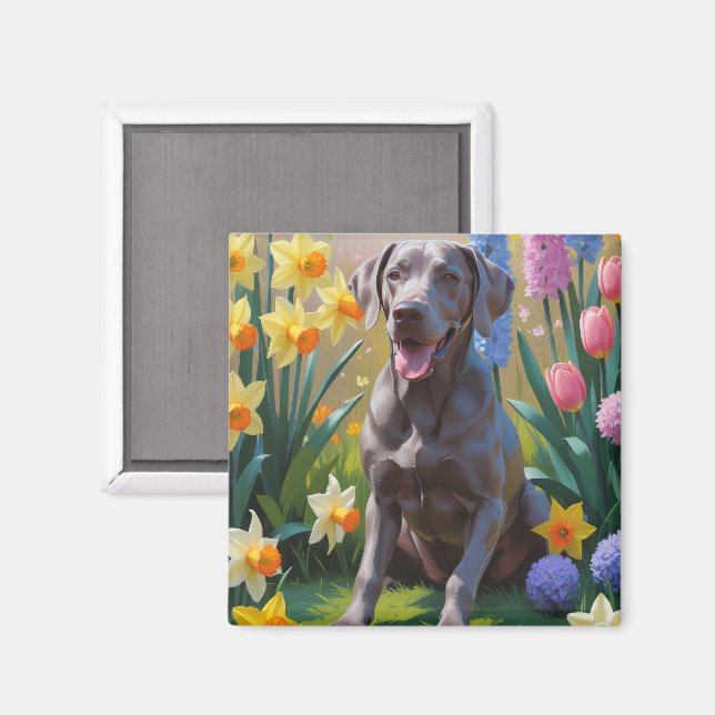 Weimaraner Dog Spring Flowers Painting  Magnet (Front/Back)