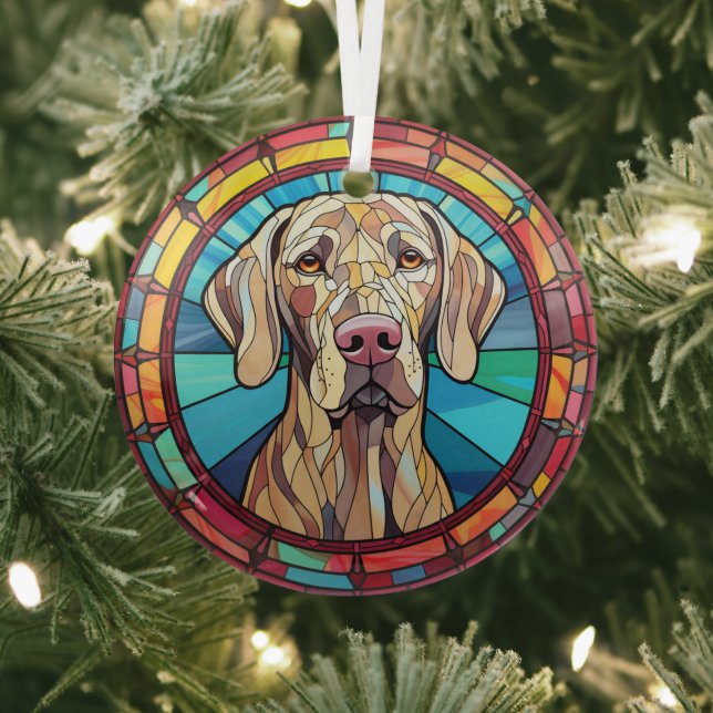 Weimaraner Dog Stained Glass Tree Decoration (Insitu)