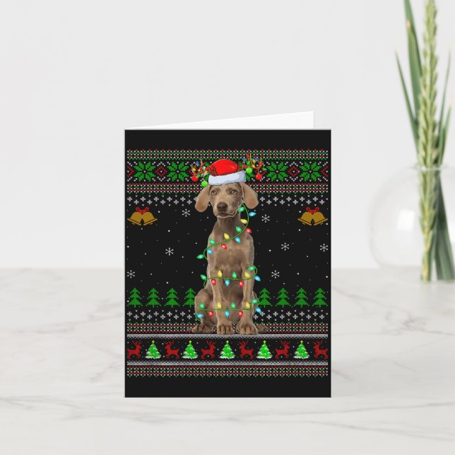 Weimaraner Dog Ugly Christmas Sweaters Holiday San Card (Front)