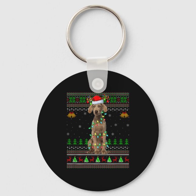 Weimaraner Dog Ugly Christmas Sweaters Holiday San Key Ring (Front)