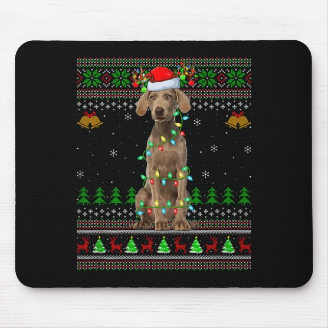 Weimaraner Dog Ugly Christmas Sweaters Holiday San Mouse Pad (Front)