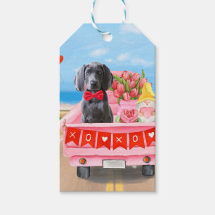 Weimaraner Dog Valentine's Day Truck Hearts Gift Tags