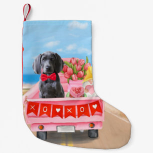Weimaraner Dog Valentine's Day Truck Hearts Small Christmas Stocking