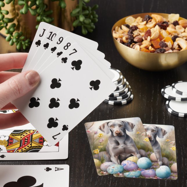 Weimaraner Dog with Easter Eggs Holiday Playing Cards (In Situ)
