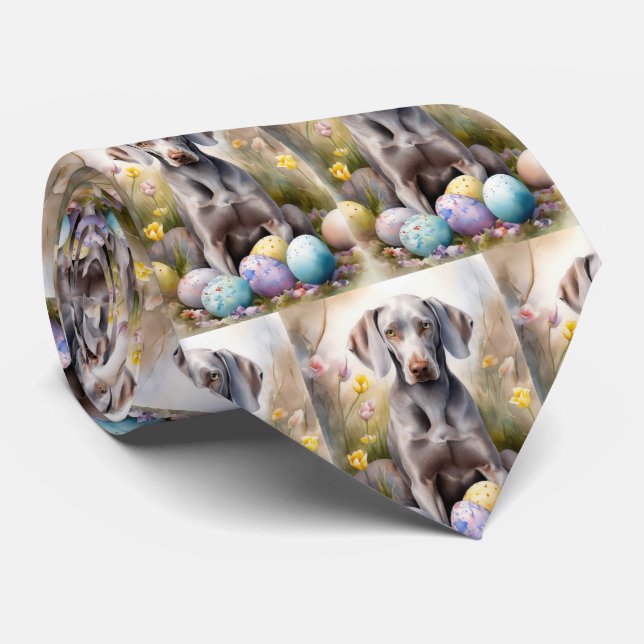 Weimaraner Dog with Easter Eggs Holiday Tie (Rolled)