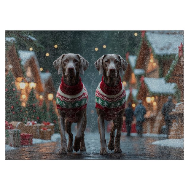 Weimaraner Dogs Christmas Snow Holiday Cutting Board (Front)