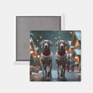 Weimaraner Dogs Christmas Snow Holiday Magnet