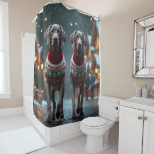 Weimaraner Dogs Christmas Snow Holiday Shower Curtain