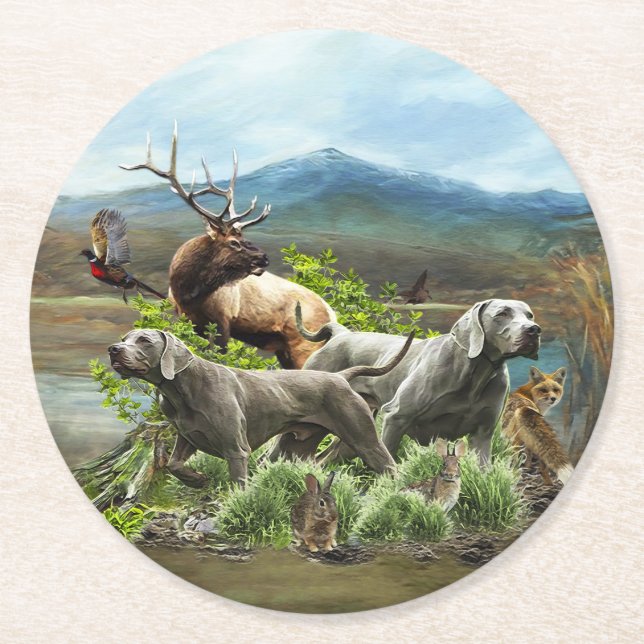 Weimaraner, "Grey Ghost"  Round Paper Coaster (Front)