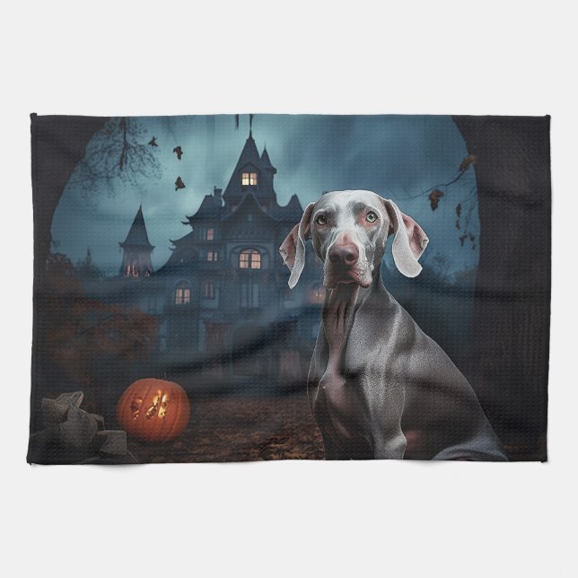 Weimaraner Halloween Scary Tea Towel (Horizontal)