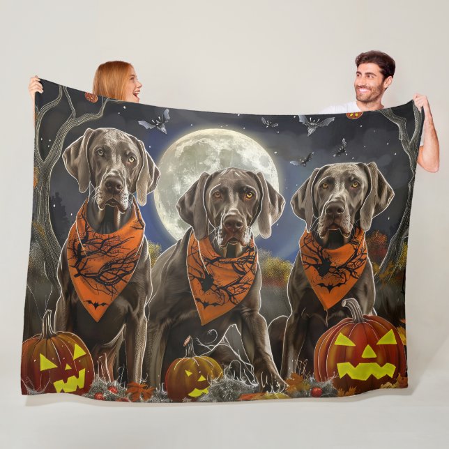 Weimaraner Halloween Spooky  Fleece Blanket (In Situ)