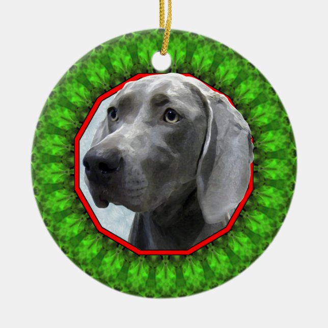 Weimaraner Happy Howliday Ceramic Tree Decoration (Front)