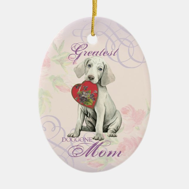 Weimaraner Heart Mom Ceramic Ornament (Front)