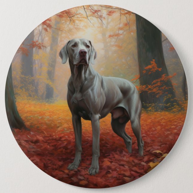 Weimaraner in Autumn Leaves Fall Inspire  6 Cm Round Badge (Front)