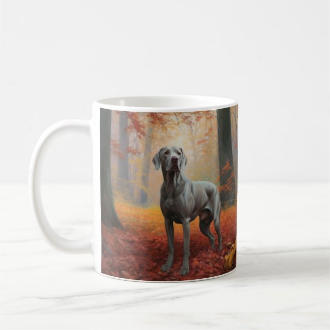 Weimaraner in Autumn Leaves Fall Inspire  Coffee Mug (Left)