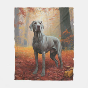 Weimaraner in Autumn Leaves Fall Inspire Fleece Blanket
