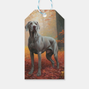 Weimaraner in Autumn Leaves Fall Inspire  Gift Tags