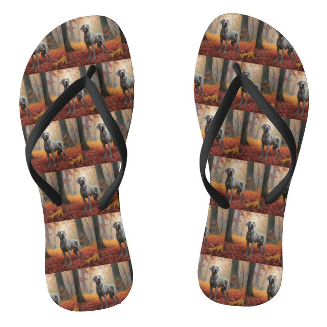 Weimaraner in Autumn Leaves Fall Inspire  Jandals (Footbed)