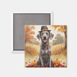 Weimaraner In Autumn Leaves Thanksgiving Art Magnet