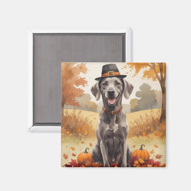 Weimaraner In Autumn Leaves Thanksgiving Art Magnet (Front/Back)