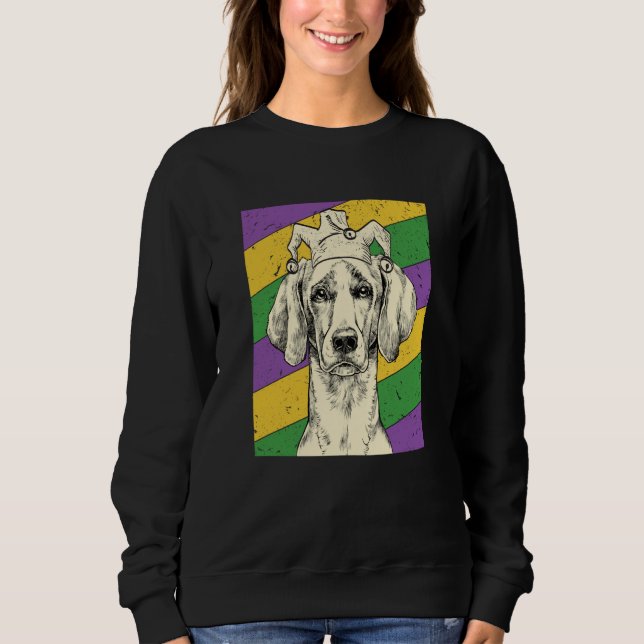 Weimaraner Jester Mardi Gras Dog Mom or Dad Sweatshirt (Front)