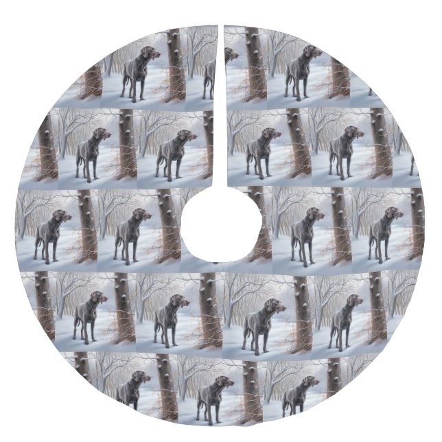 Weimaraner Let It Snow Christmas Brushed Polyester Tree Skirt (Front)