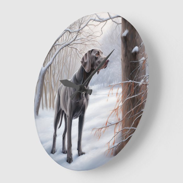 Weimaraner Let It Snow Christmas Large Clock (Angle)